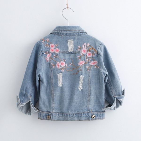 

девушки цветка вышитые джинсовой куртки дети девушка с длинными рукавами джинсовая одежда пальто весна осень детская куртка 2-8y, Blue;gray