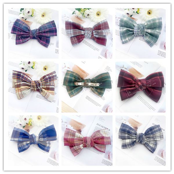 

girls plaid hairbows checkered hairpins women grid hair ties holder big bows hair clips baby barrettes student teens hair accessories d81203, Slivery;white