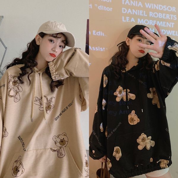 

liang mixed pickles 2020 popular autumn new fashion internet celebrity ins super sweater thin bear hooded sweater for women tdi87, Black