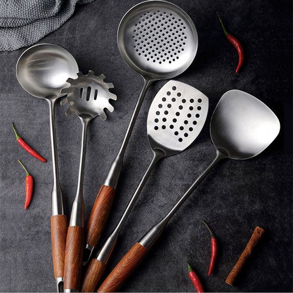 

нержавеющая сталь 18/10 kitchware семь частей твердой древесины ручки для кухни инструменты главная использование тернера шпатель суп ложка
