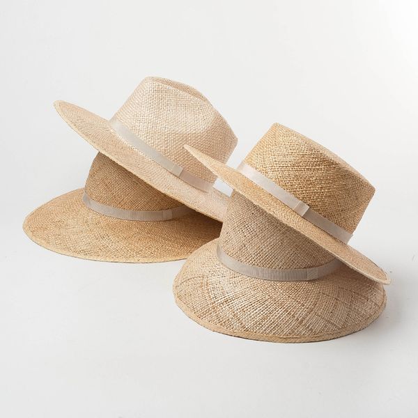 

01901-hh7252 summer natural treasure grass handmade fedoras cap men women holiday leisure panama hat, Blue;gray