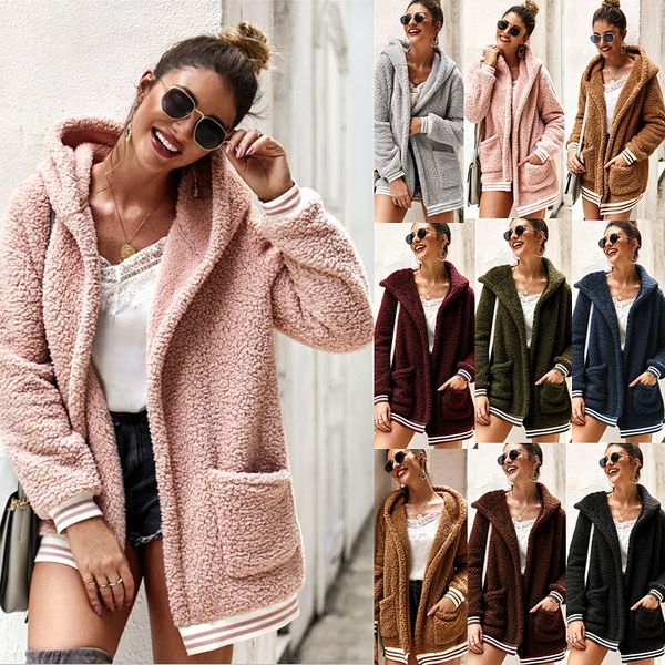 

plus size autumn winter fur women 2020 casual loose solid long teddy coat female vintage thick faux fur jackets plush overcoat, Black