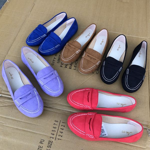 

women flats faux suede slip on flat shoes woman loafers metal boat slippers soft female pea shoes black zapatos mujer