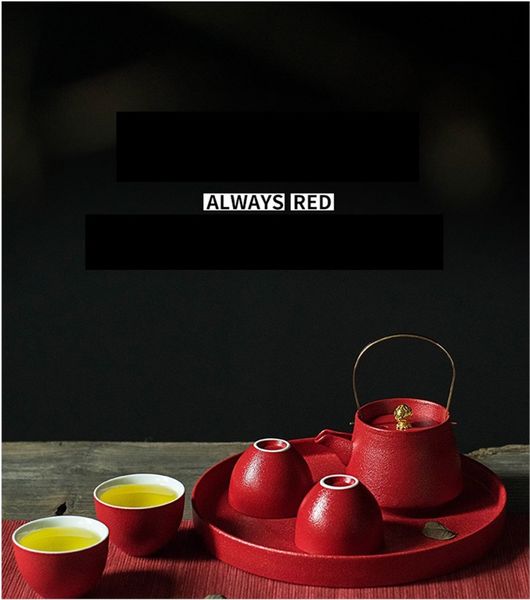 

red wedding kung fu tea set household pottery and porcelain set