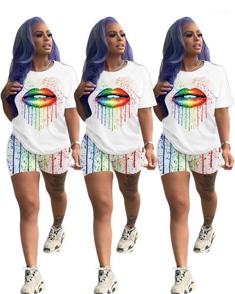 

length tracksuits women designer lip 2pcs suits summer o neck short sleeve and shorts clothing casual above knee, Gray