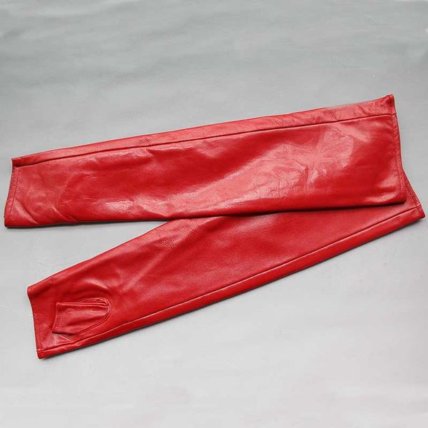 

fashion women red black sheepskin fingerless gloves ladies long genuine leather warm winter glove elbow solid mittens sale, Blue;gray