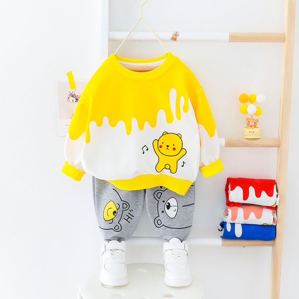 

fashion baby clothes boys set cartoon cute t-shirt + harem suit 2020 spring 2 pcs child fall costume children clothing o-neck lj200814, White