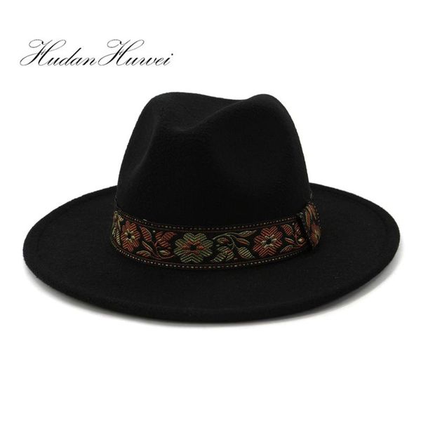 

2020 new autumn winter men women elegant woolen fedora hat with wide brim jazz panama caps, Blue;gray