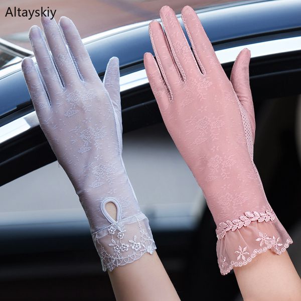 

gloves women spring korean sun protection glove female outdoor womens uv protection driving touch screen mittens soft lace sweet, Blue;gray