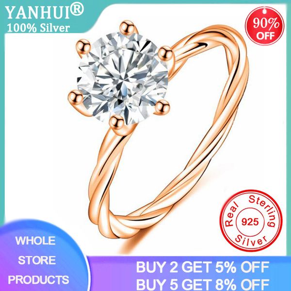 

yanhui new rose gold lab diamond twist geometric ring fashion lady design 925 silver wedding party ring gift jz399, Golden;silver