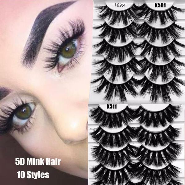 

false eyelashes 5 pairs 5d mink hair full volume thick natural long wispies flfuffy multilayers lashes extension eye makeup tool