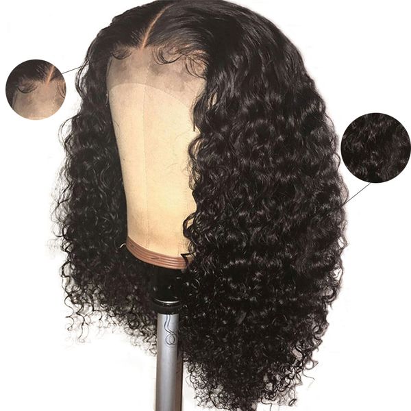 

4x4 closure wig curly 13x4 lace front wig pre plucked for women peruvian curly remy human hair wig glueless 150%, Black