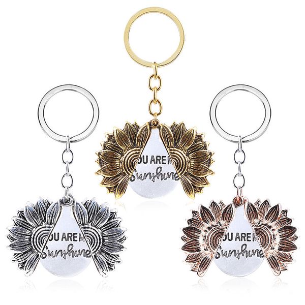 

cute sunflower keychain you are my sunshine letter openable couple keyring car purse jewelry accessories gift wholesale, Silver