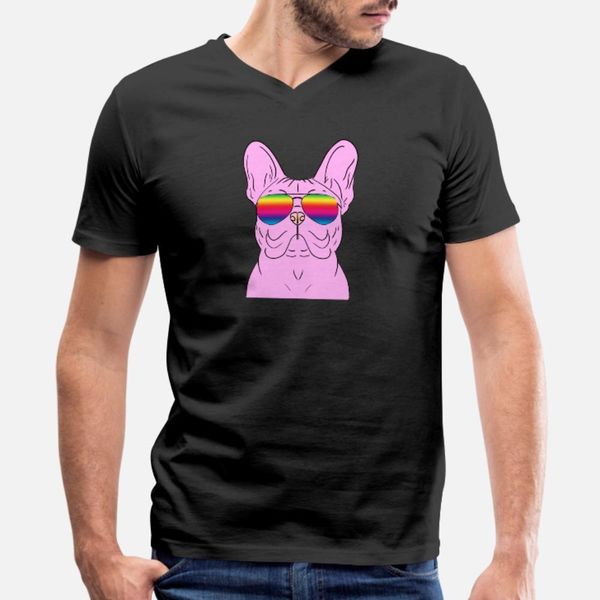 

pink frenchie french bulldog with rainbow shades t shirt men print 100% cotton s-3xl natural interesting breathable summer style trend