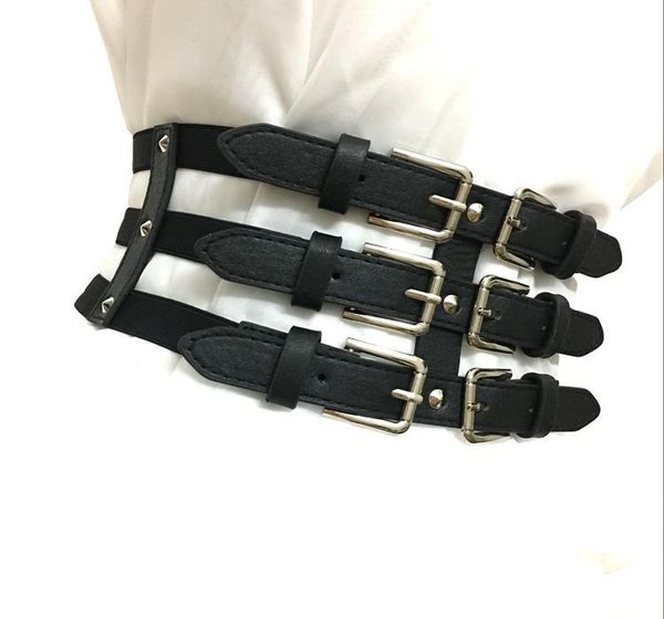 

women's rivet elastic waist seal punk pu leather vintage04, Black;brown