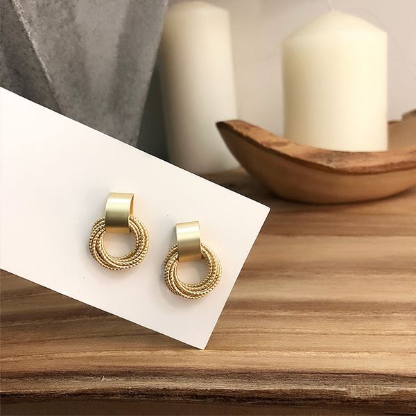 

gu-74 simple new gold metal multi-layer circle winding geometric round small stud earrings for women girl party jewelry 200921, Golden;silver