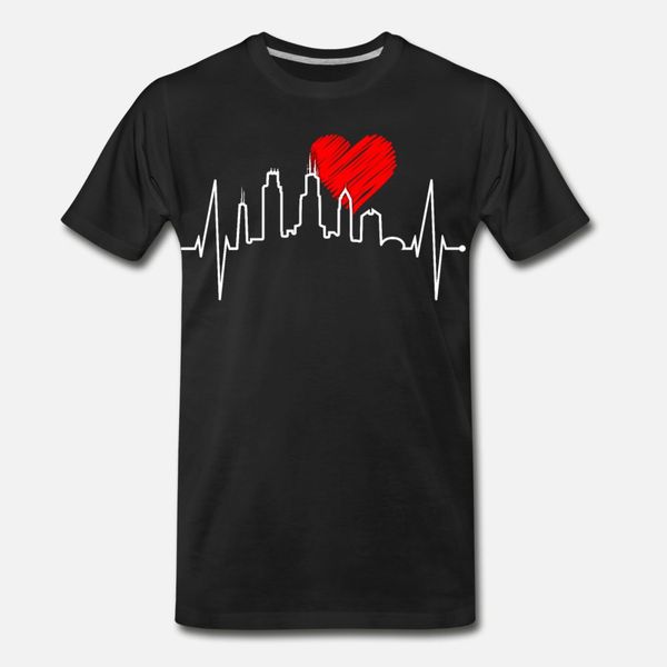 

chicago skyline heartbeat heart love gift idea fan t shirt men designing cotton euro size s-3xl original interesting casual shirt