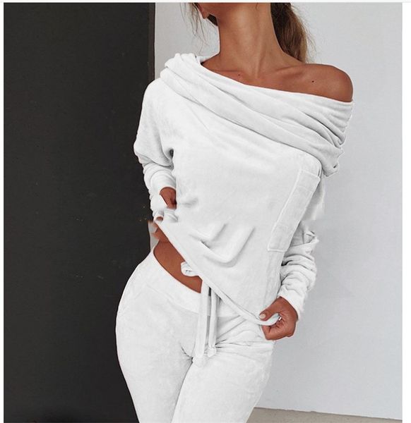 

women designer tracksuit high waist fleece 2 piece sets casual slim long sleeve slash neck women two pieces tracksuits, Gray