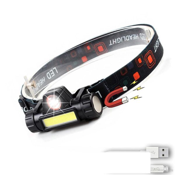 

led rechargeable headlamp xpe+cob work light 2 lighting modes with tail magnet detachable headlight for camping, adventure