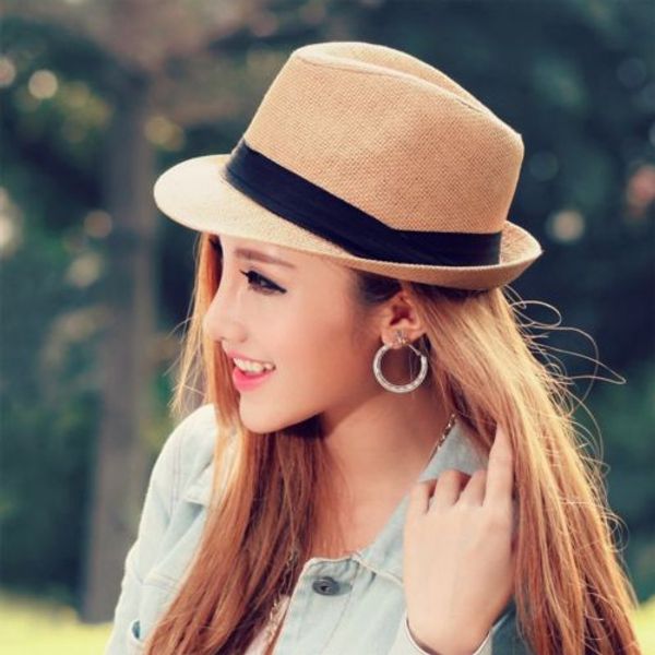 

2020 fashion ladies womens adjustable travel summer sun straw hat foldable brim hats, Blue;gray