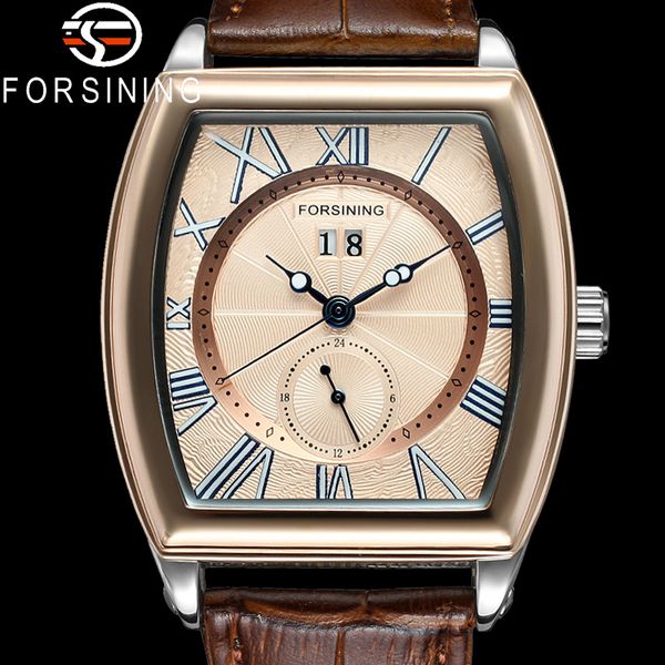 

forsining automatic mechanical men wristwatch sport calendar male clock stainless steel man watch 9420, Slivery;brown