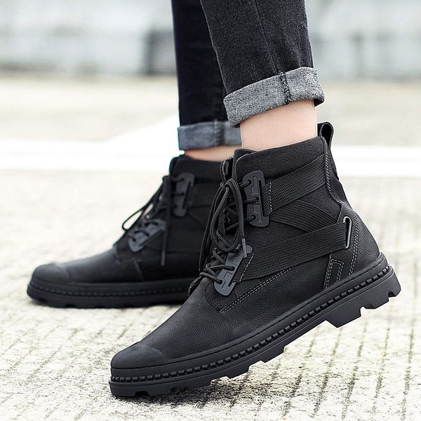

fashion new men ankle boots thick plush warm men snow boots quality ankle outdoor waterproof male basic work shoes 44, Black
