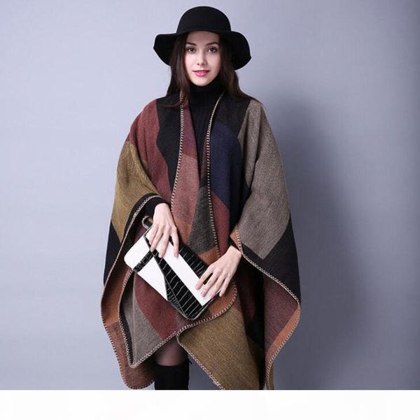 

new brand women's winter poncho vintage blanket women's lady knit shawl cape cashmere scarf poncho ing, Blue;gray