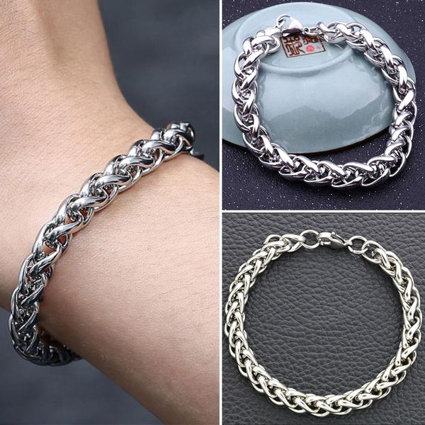 

6mm 8mm men's bracelets silver stainless steel curb cuban link chain bracelets for men women wholesale jewelry gift a1, Golden;silver