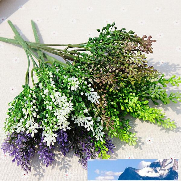 15 teste di seta lavanda artigianale fiori di plastica artificiale grano simulazione decorativa di piante verdi acquatiche per la decorazione domestica di nozze 10 pezzi