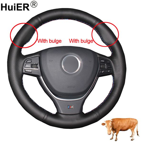 

hand sewing car steering wheel cover layer cow leather funda volante for f10 2014 520i 528i 2013 2014 730li 740li 750li