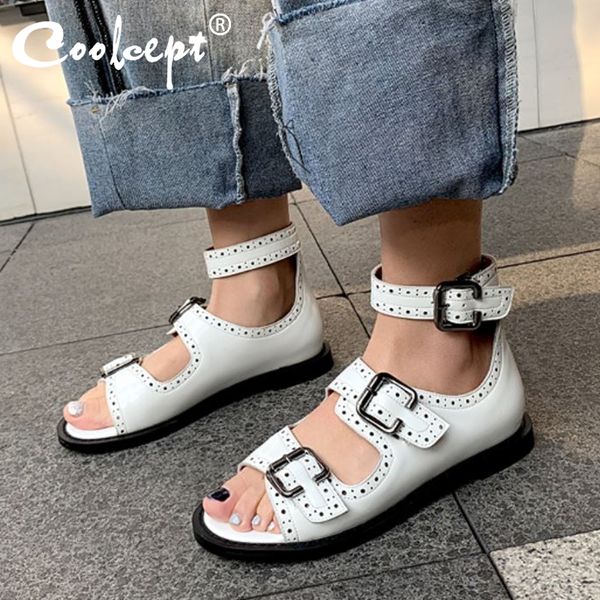 

coolcept new women sandals genuine leather buckle gladiator woman summer shoes fashion cool sandals woman footwear size 34-39, Black