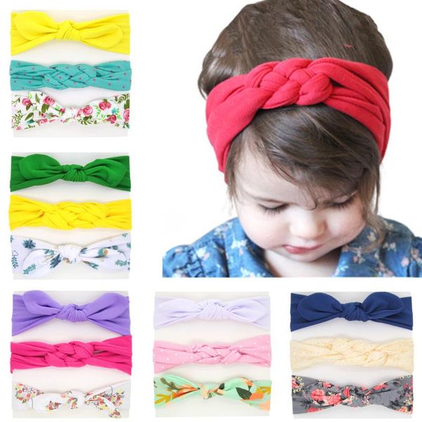 

hair accessories 3pcs baby headbands toddler turban floral cotton lace haarband ears elastic hairbands for girl, Slivery;white