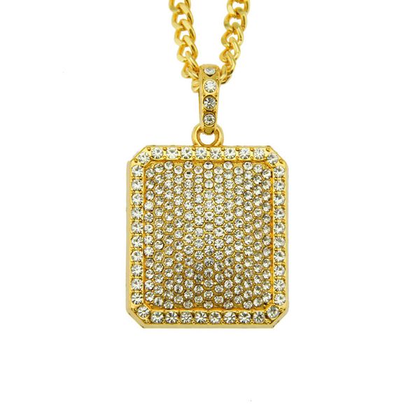 

mens gold cuban chain fashion iced out crystal hip hop jewelry with full rhinestone bling bling dog tag pendant necklaces, Silver