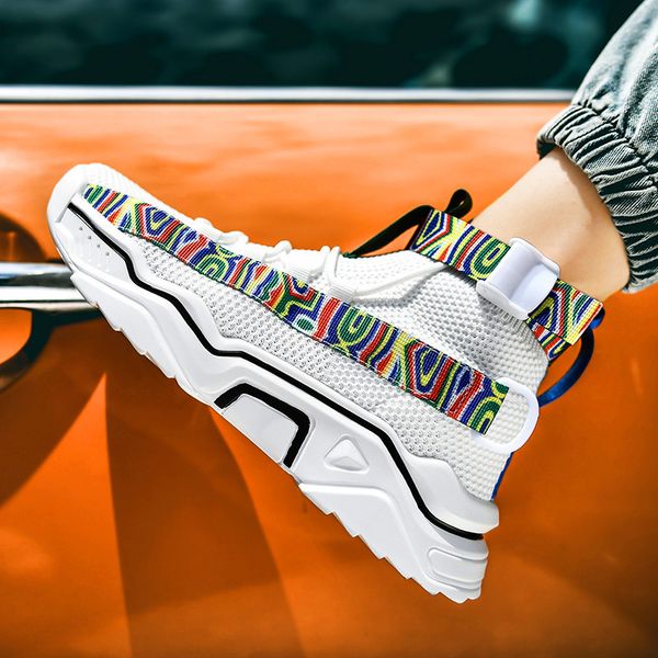 

men's high-socks shoes mesh breathable casual shoes sports large size outdoor flat running zapatillas de basque, Black