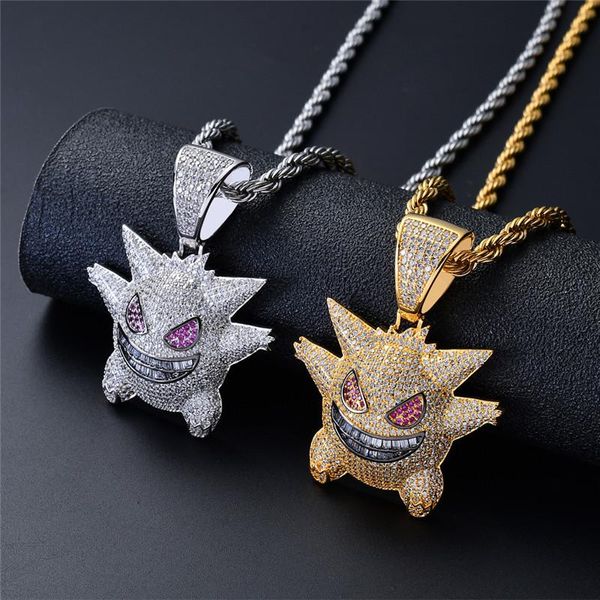 

men's necklaces purple gengar pendant necklace 3 colors cubic zircon pendant hip hop rock jewelry, Silver