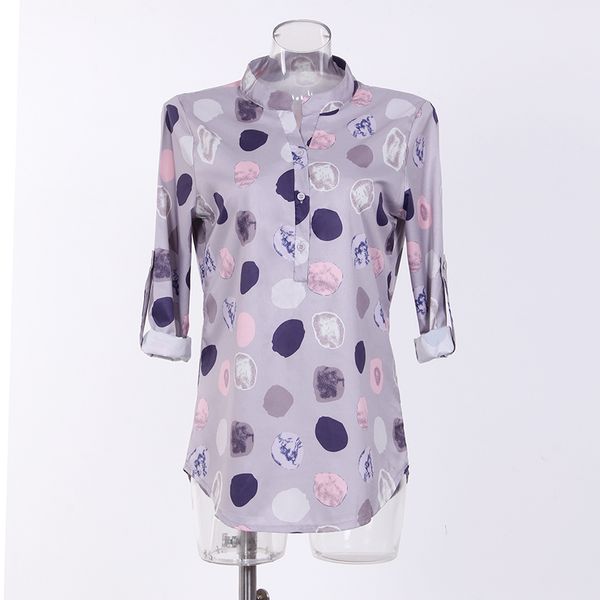 

fashion dot casual women blouse long sleeve loose basic v neck 2020 work clothes blouses & shirts 5xl tee mujer ws6200z, White
