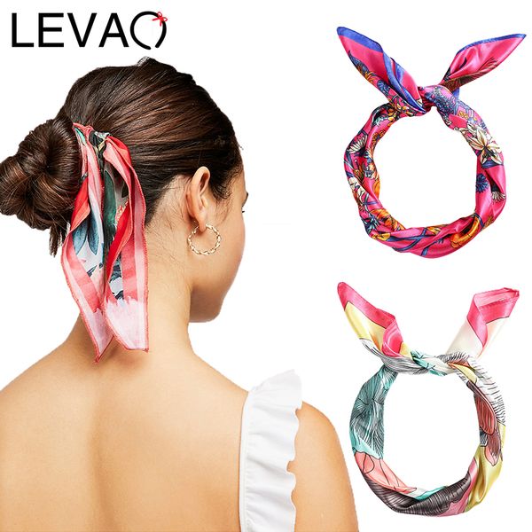 

levao flowers print handkerchief hair ribbon hair scarf satin band women headband girls headwear accessories hairband