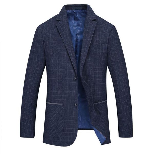 

new arrival navy blue plaid single breasted leisure suit men's high qualtiy loose fashion large coat plus size 4xl 5xl 6xl 7xl, White;black