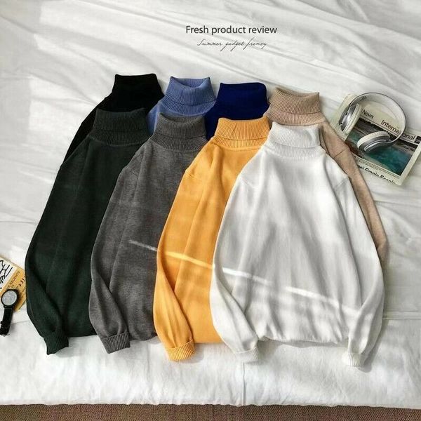 

men's sweaters autumn winter warm knitted high roll turtleneck pullover stretch sweater jumper, White;black