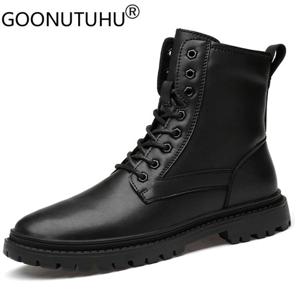 

2020 new autumn winter men's boots casual genuine leather shoes male combat army motorcycle boot man snow boots for men, Black