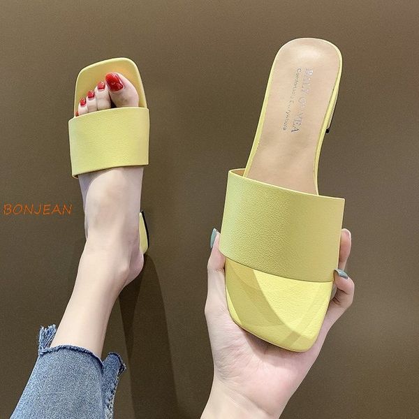 

2020 summer new women's slippers fashionable fish mouth square ladies slippers solid color comfortable outdoor women's shoes, Black