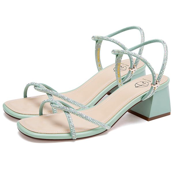 

luxury shoes women designers 2020 summer 5cm high heel green beige sandals 21803ain4486, Black