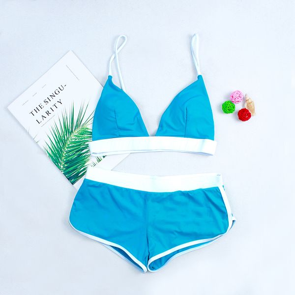 

factory outlet design bikini sky blue swimwear female sport swimsuit style quick dry polyester custom oem odm