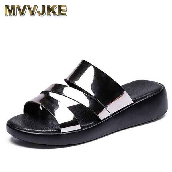 

mvvjke women slippers summer flip flops outdoors shinny soft flats woman fashion breathable comfortable female slippers, Black