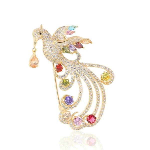 

blucome 2020 luxury cubic zircon phoenix brooches for women men gold color copper animal wedding jewelry banquet brooch pins, Gray