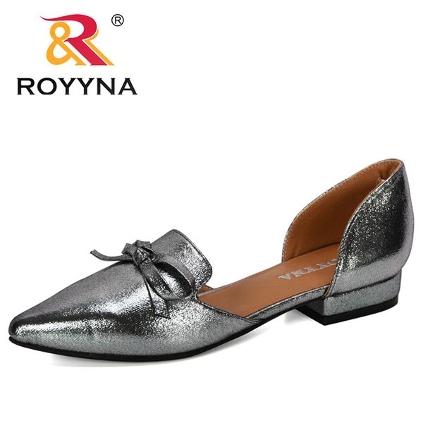 

royyna 2020 new designers bowknot shiny leather chunky low heels single shoes woman comfortable pointed toe pumps zapato mujer, Black