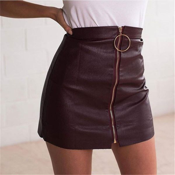 

with zipper fashion short skirts body hip slim fit womens summer dresses women pu leather skirts, Black