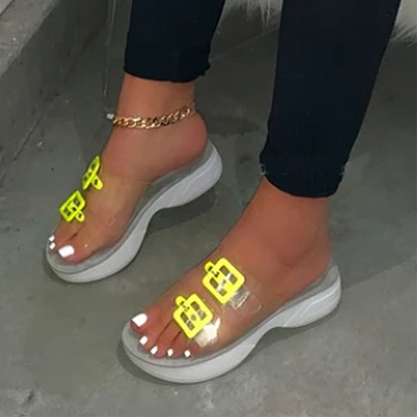 

litthing pvc women slippers bright colors buckle trendy elegant transparent sandals women summer wedges shoes woman, Black