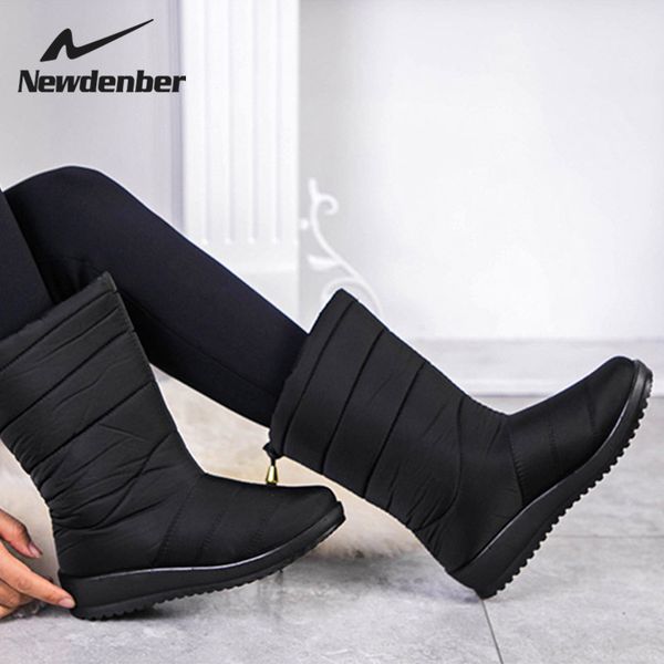 

newdenber 2020 winter boots women shoes waterproof mid-calf snow boots keep warm ladies bootie wedge rubber plush botas mujer, Black