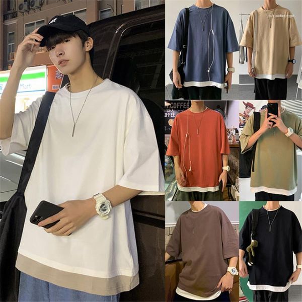 

teenager fashion short sleeve tees designer mens t shirts summer loose solid color fake two, White;black